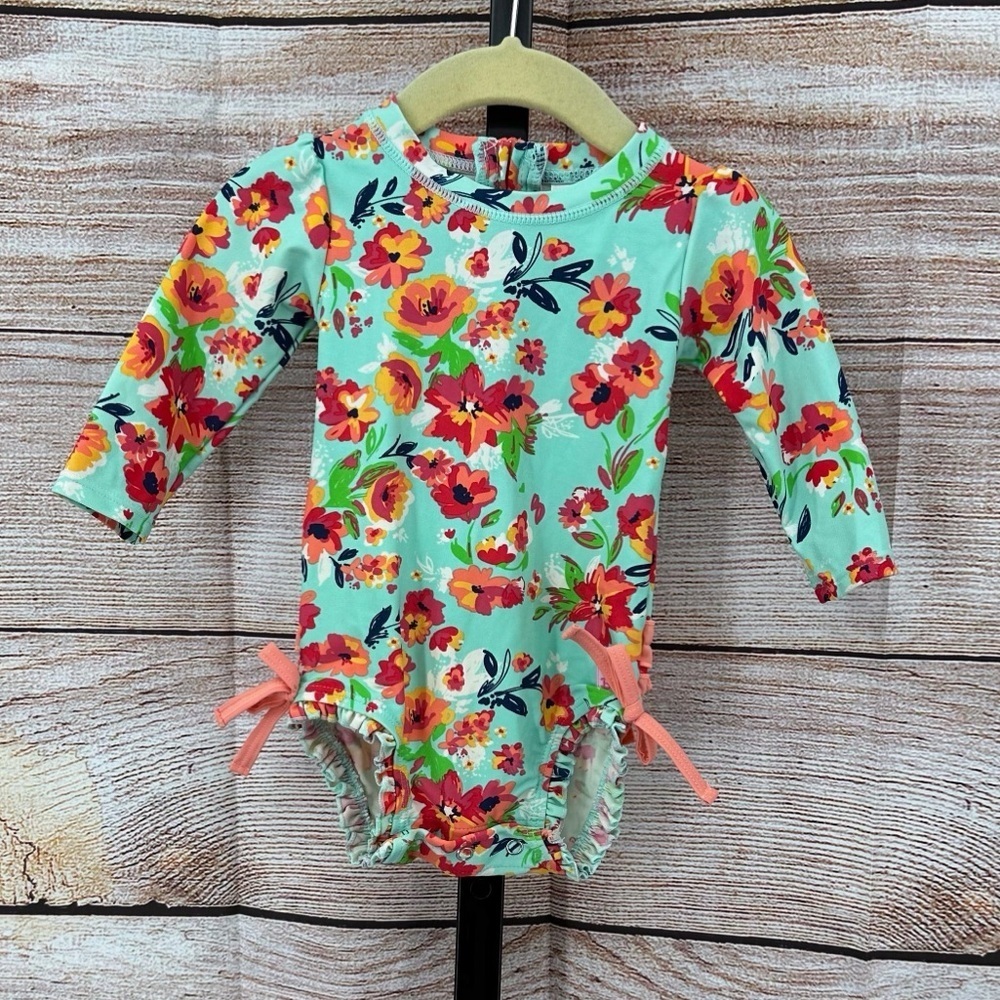 Ruffle Butts Blue and Orange Bodysuit One Piece with Long Sleeves Size 6-12M